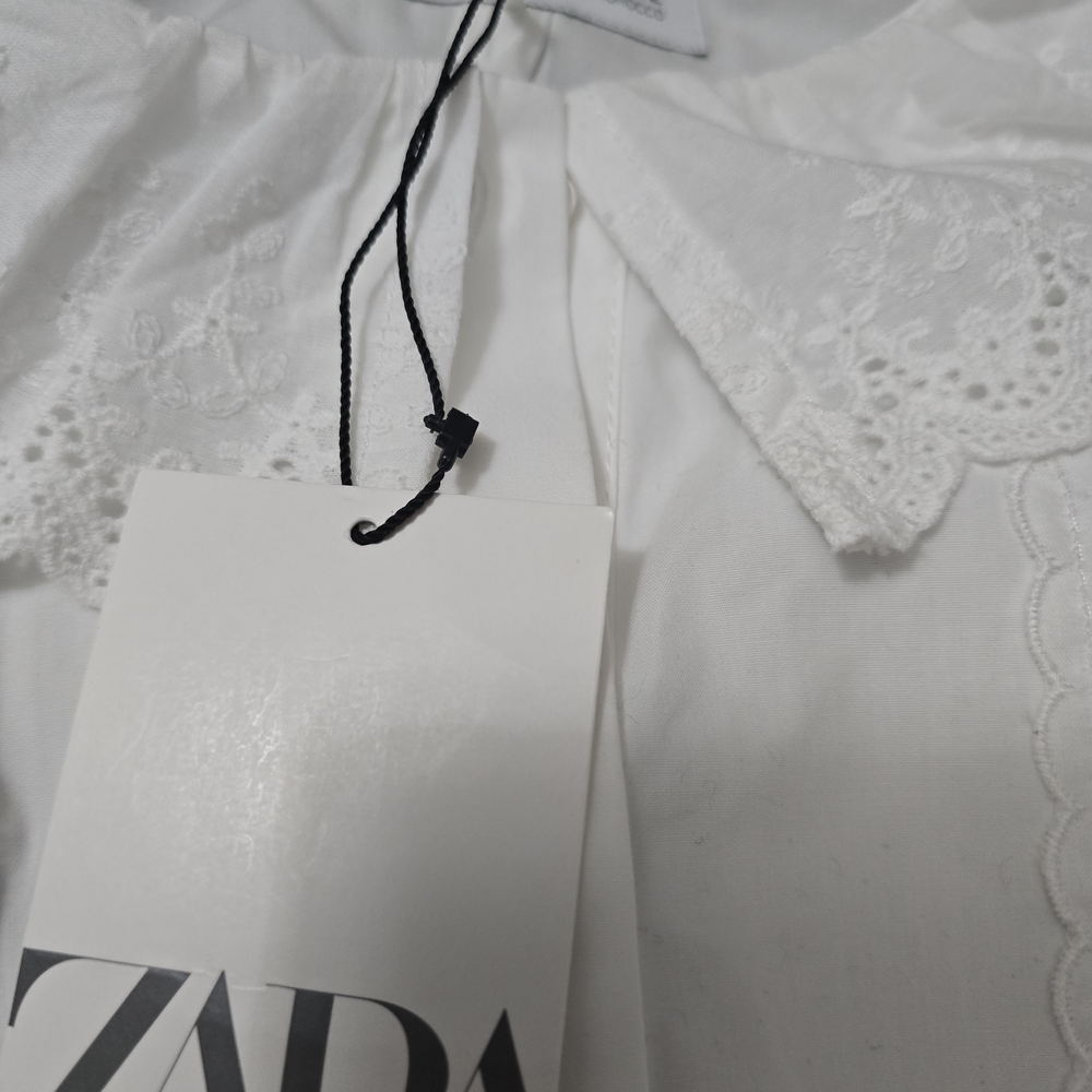 ZARA White Eyelet Lace Collar Button-Up Blouse - Picture 5 of 12